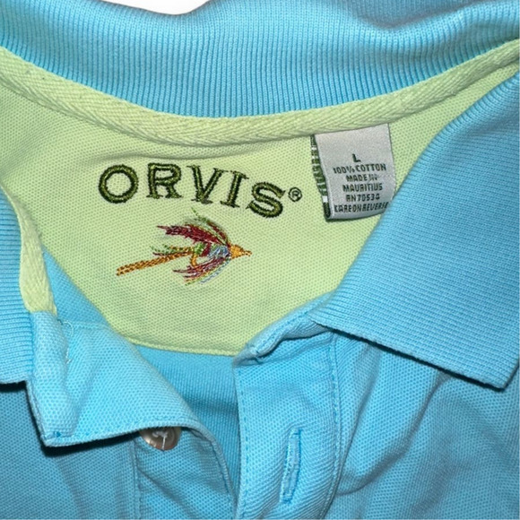Orvis Men's Light Blue‎ Short Sleeve Cotton Polo Shirt Size Large - Picture 3 of 5